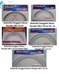 Jual Protractor garisan sudut 180 derajat Butterfly Penggaris Busur 180/15 cm No.7 (bolong 1/2 lingkaran) terlengkap di toko alat tulis