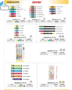 Contoh Texliner Stabilo Pewarna/Penanda Tulisan Joyko Highlighter HL-6~11, 6 warna merek Joyko